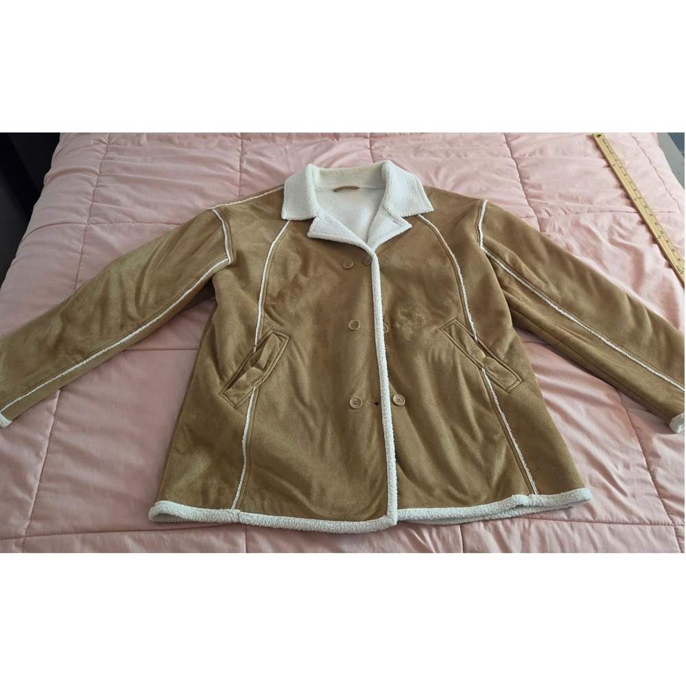 Company Kids Tan Faux Suede Sherpa Lined Button Front Coat Jacket Medium